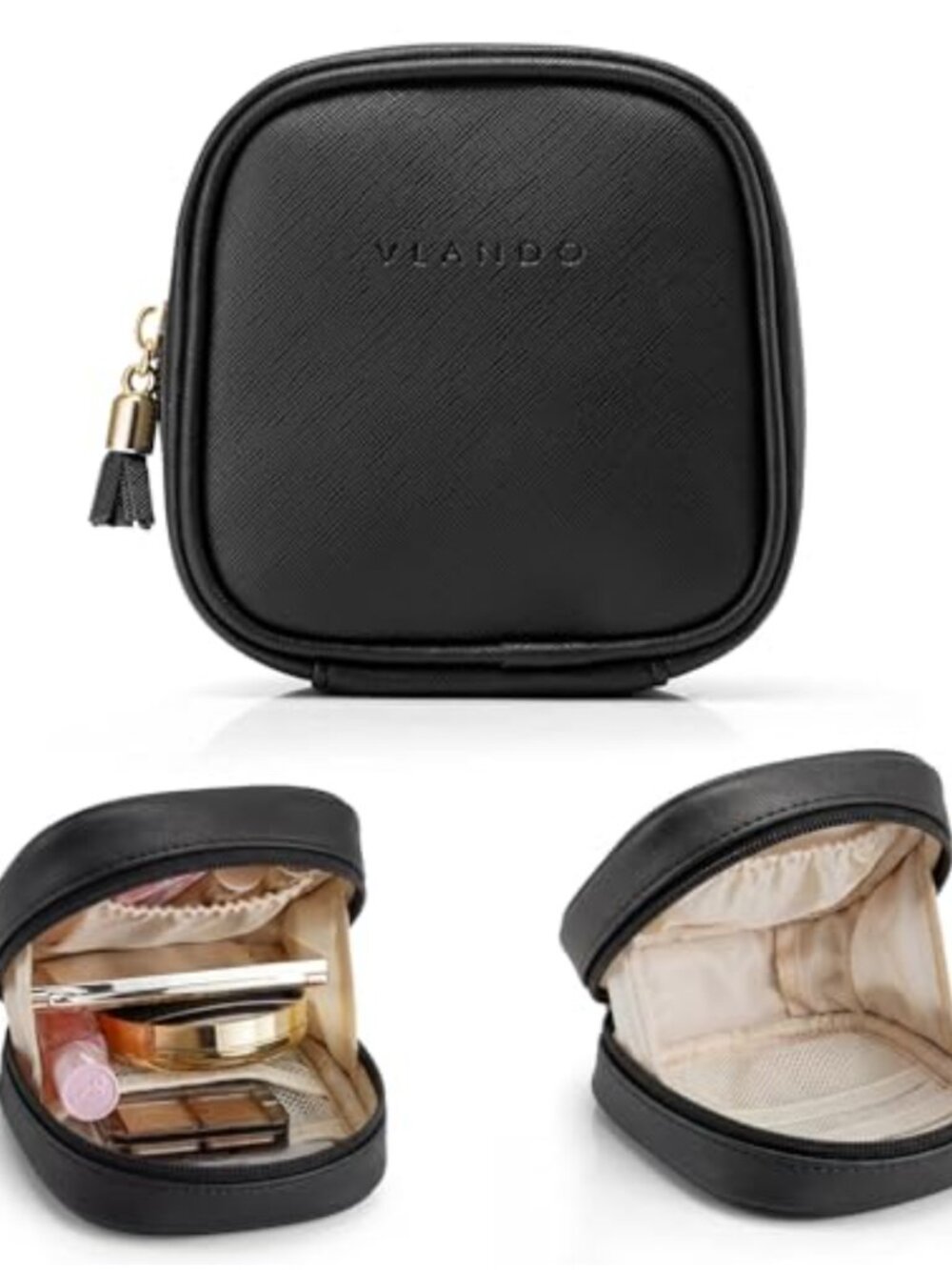 Small Waterproof Leather Makeup Bag Wide-Open Zipper Travel Cosmetic Pouch